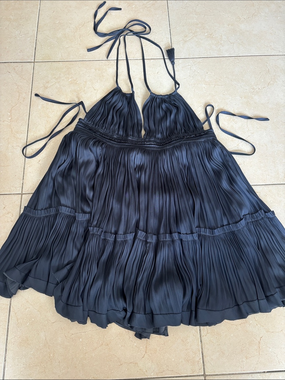 Pookie & Sebastian Cute Navy Pleated Summer Mini Dress